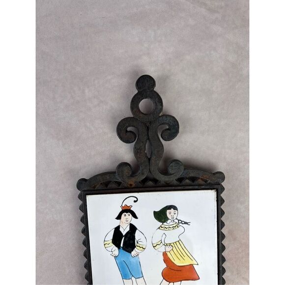 Vintage Mod MCM Cast Iron and Tile Trivet - Picture 2 of 6